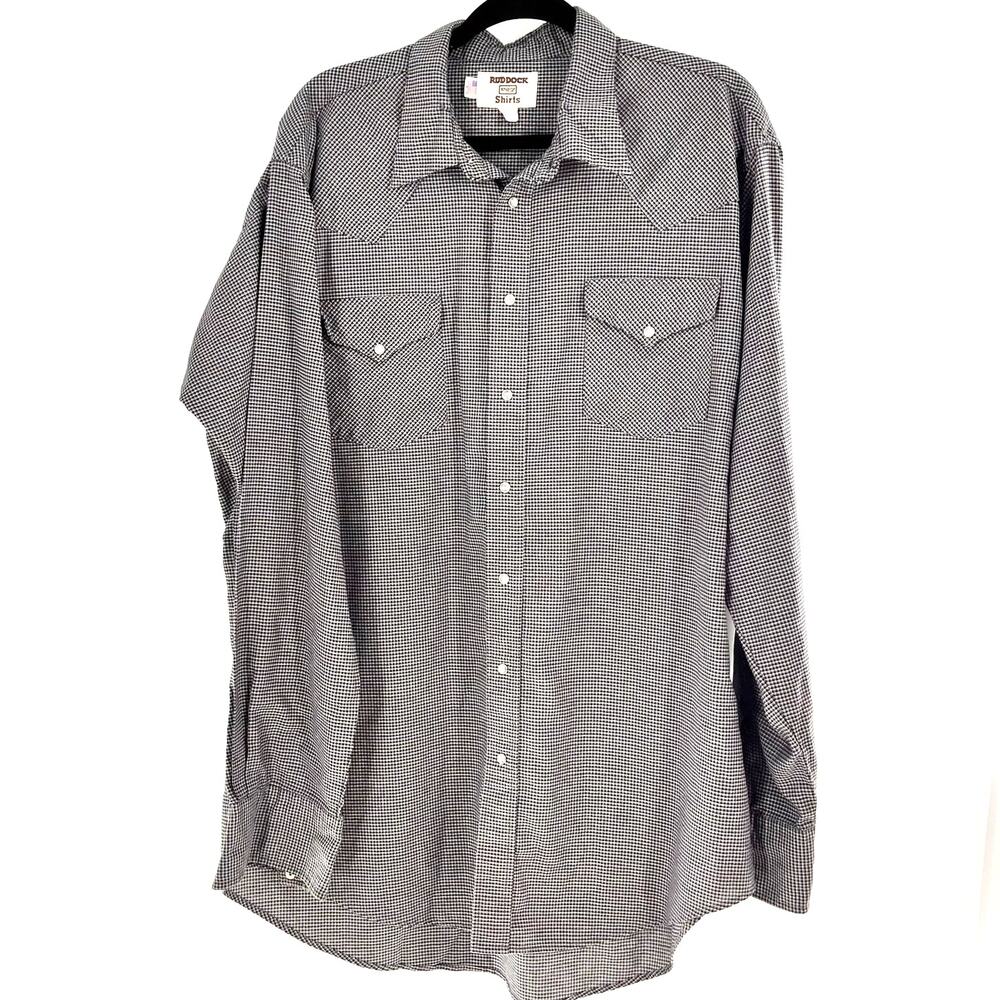 Vintage men's 2/3xl Ruddock Western black checker pearl snap long sleeve shirt